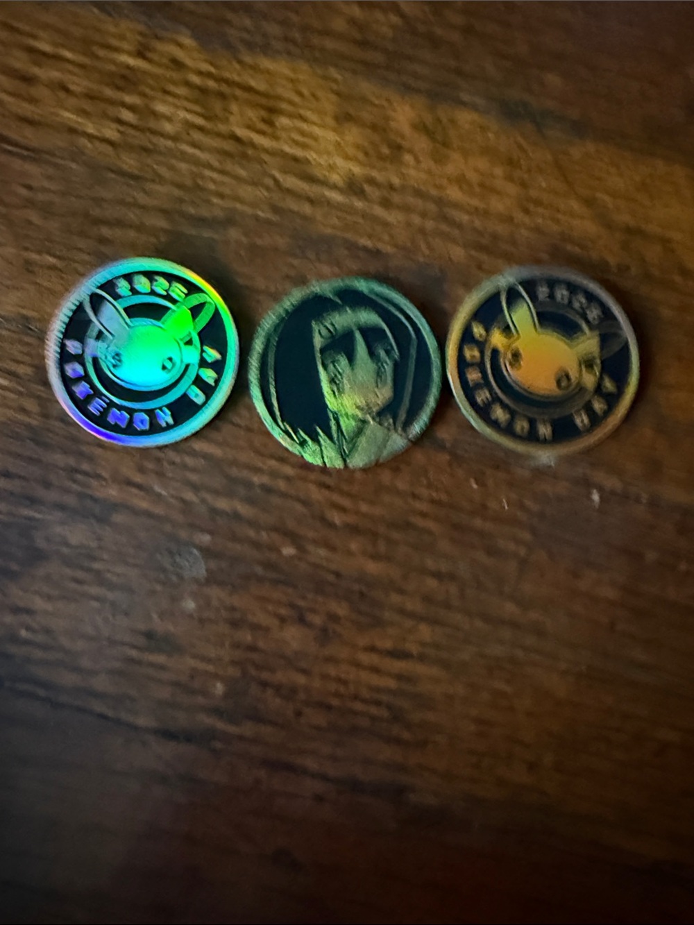 Pokemon Holographic Coin Set with Pikachu Colors - Green, Yellow, Blue